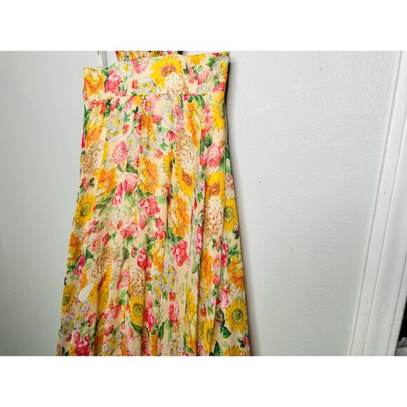 MAC DUGGAL Yellow Floral Chiffon Lace Up Tie Up Back Gown Dress - Picture 13 of 16